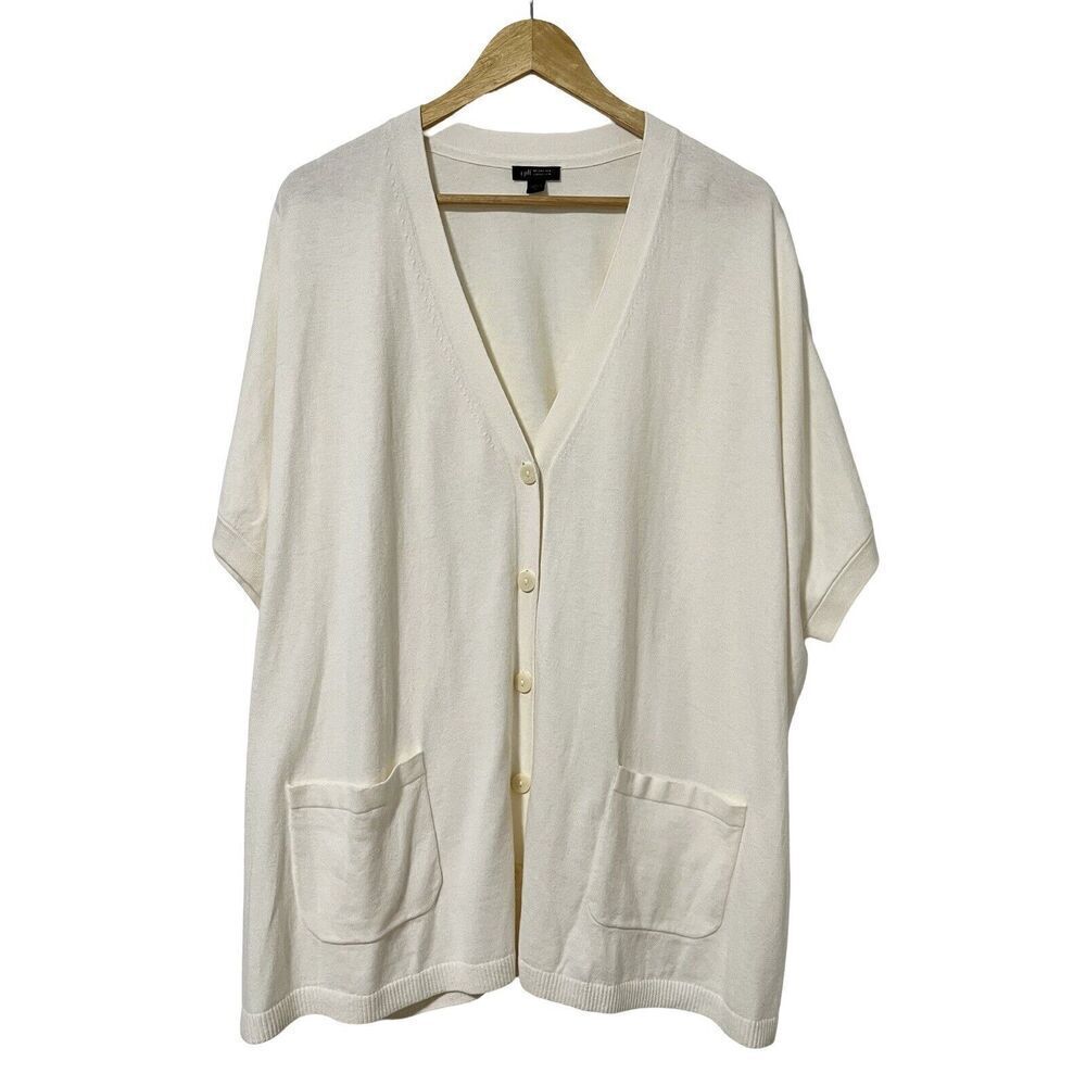 J.Jill Dolman Short Sleeve‎ Knit Cardigan Size L Ivory Oversized Lagenlook Boxy